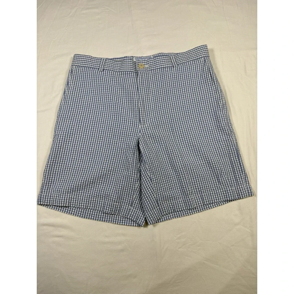 Southern Tide Mens 34 Blue White Plaid Seersucker The Skipjack Shorts